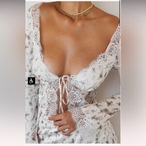 House of CB Clarissa Garden Print Lace Trim Top